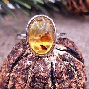 Honey Piebald Amber Oval Shape Adjustable Ring